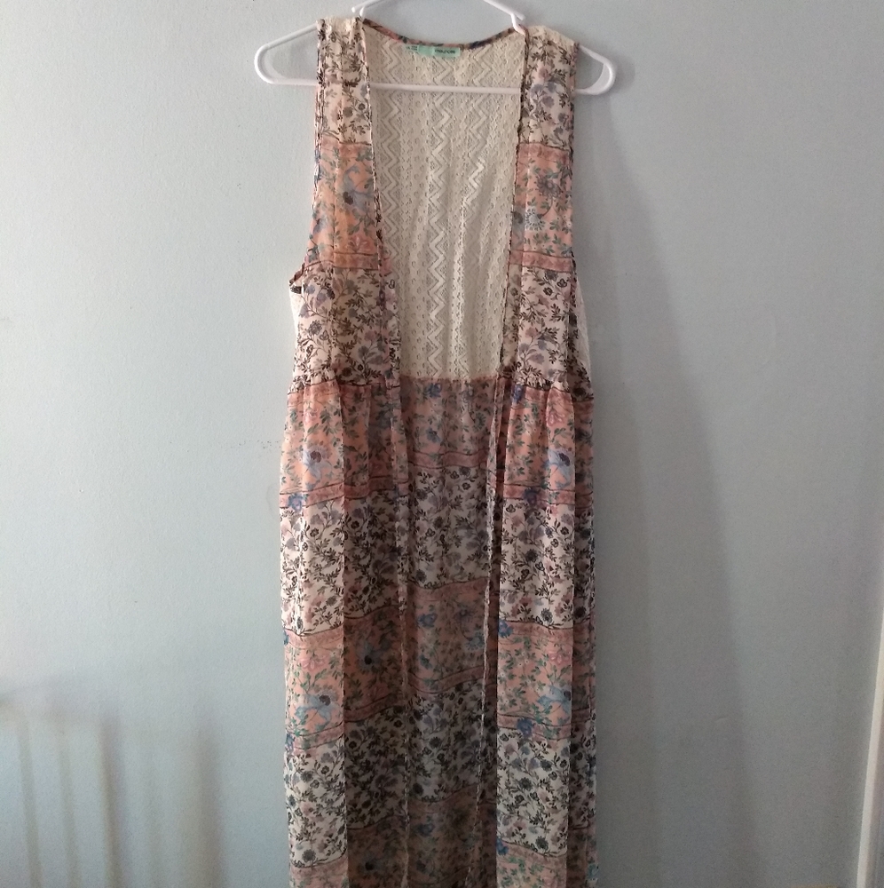 Spring sheer tank kimono crochet back